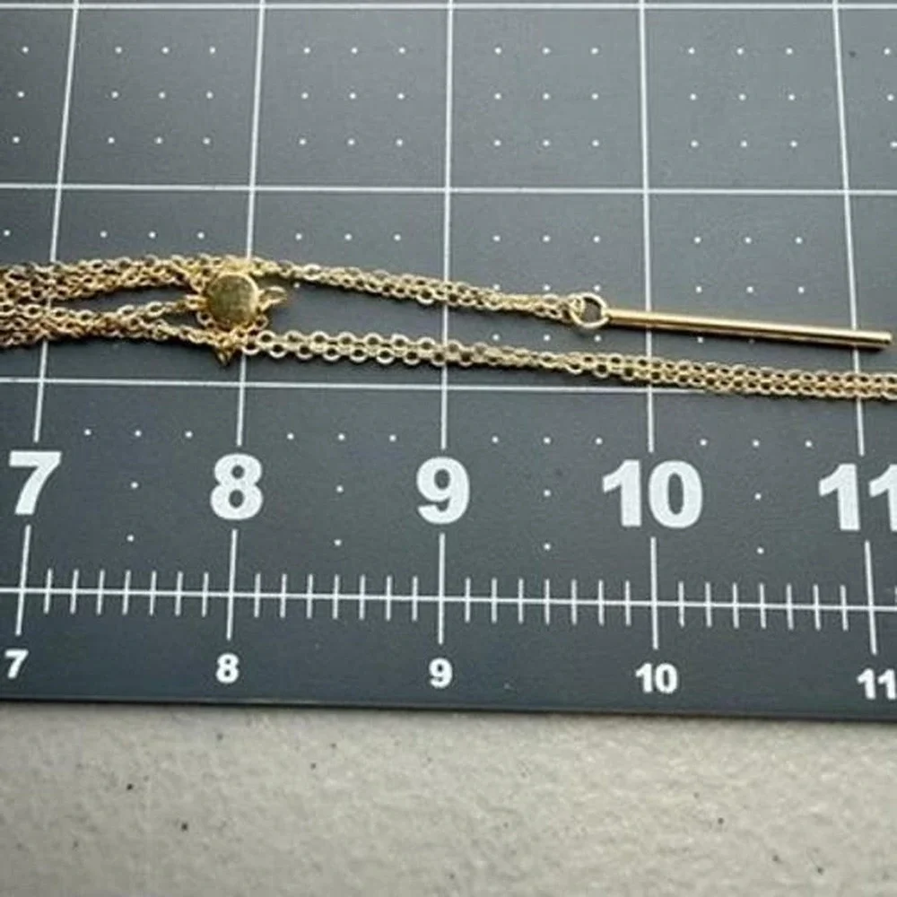 Gold Tone Layered Necklace Bar Pendant Y-Drop Lariat Minimalist Design